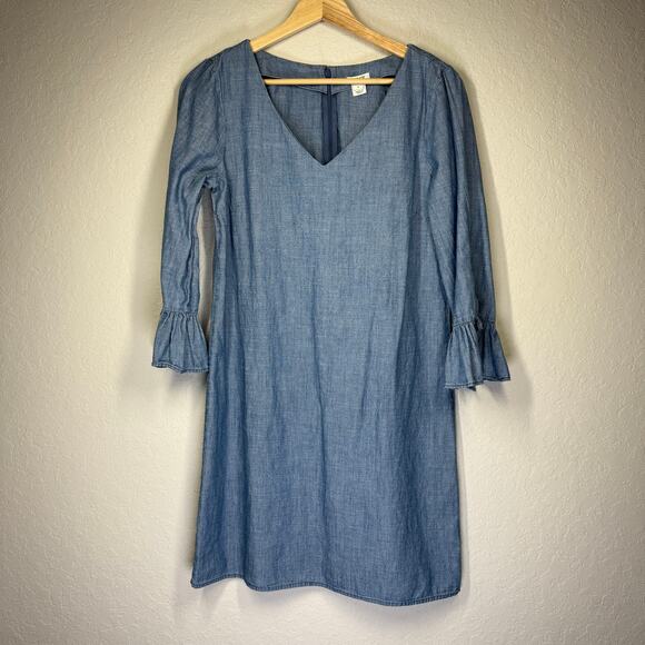 Women's J. Crew Pullover Chambray Shift Three Quarter Sleeve Dress Size 4 - Picture 1 of 8
